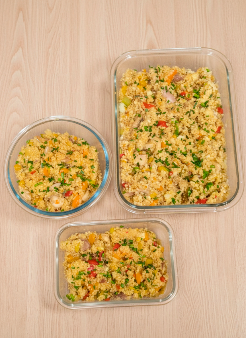 Cuscús de verduras salteadas y pollo teriyaki